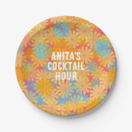 Trippy Hippie Psychedelic Retro Floral Design Pappteller