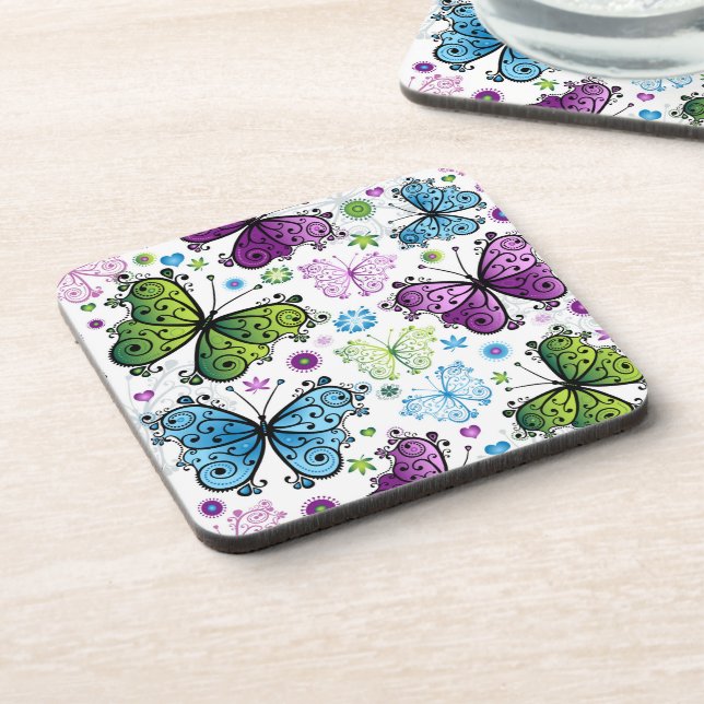 Trippy Hippy Retro Butterfly Getränkeuntersetzer (Linke Seite)