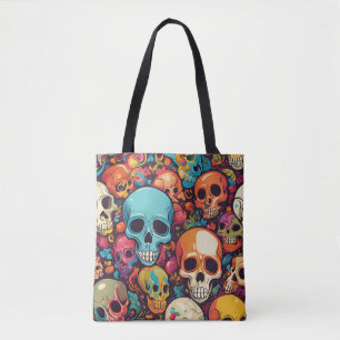 Trippy Hippy Skull Colorful Gemustert Psychedelic Tasche