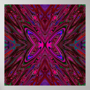 Trippy Hot Pink, Red and Blue Abstrakt Butterfly Poster