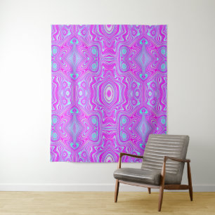 Trippy Hot Pink und Aqua Blue Abstrakt Pattern Wandteppich