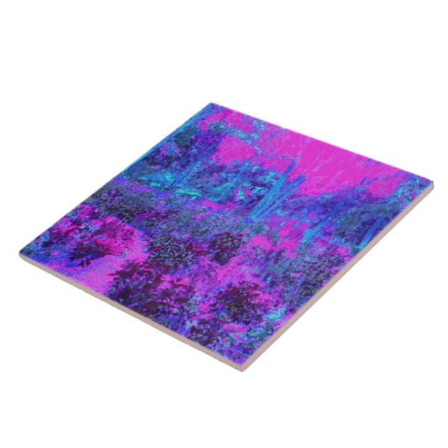 Trippy Hot Pink und Blue Impressionistic Landschaf Fliese (Seite)