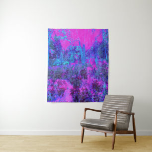 Trippy Hot Pink und Blue Impressionistic Landschaf Wandteppich