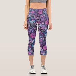 Trippy Lila Floral Psychedelic Muster Capri Leggings