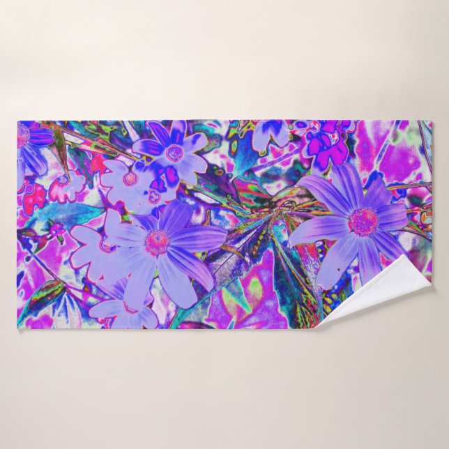 Trippy-Lila und Magenta-farbene Wildblumen Badehandtuch (Badehandtuch)