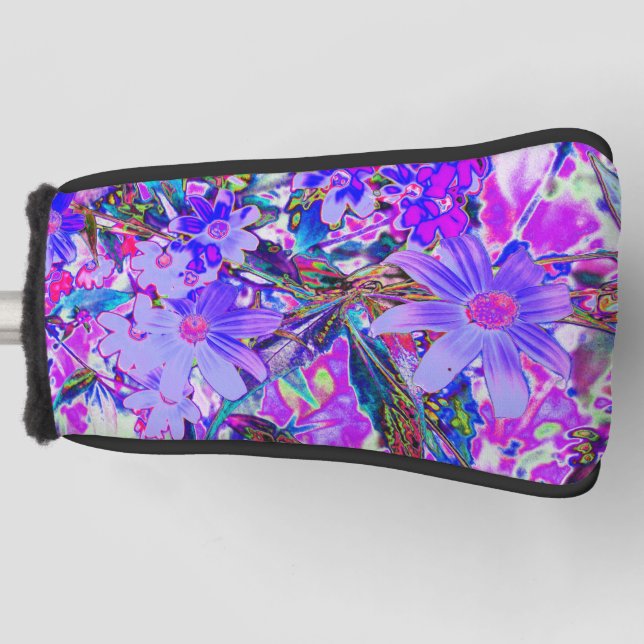 Trippy-Lila und Magenta-farbene Wildblumen Golf Headcover (Vorderseite)