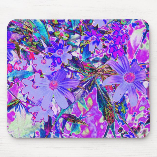 Trippy-Lila und Magenta-farbene Wildblumen Mousepad (Vorne)
