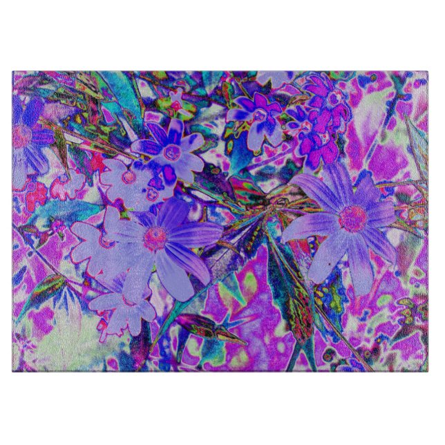 Trippy-Lila und Magenta-farbene Wildblumen Schneidebrett (Vorderseite)
