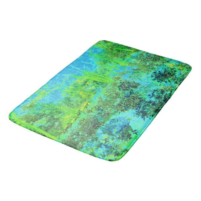 Trippy Lime Green and Blue Garden Landschaft Badematte (Schrägansicht)