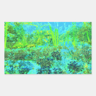 Trippy Lime Green and Blue Garden Landschaft Rechteckiger Aufkleber