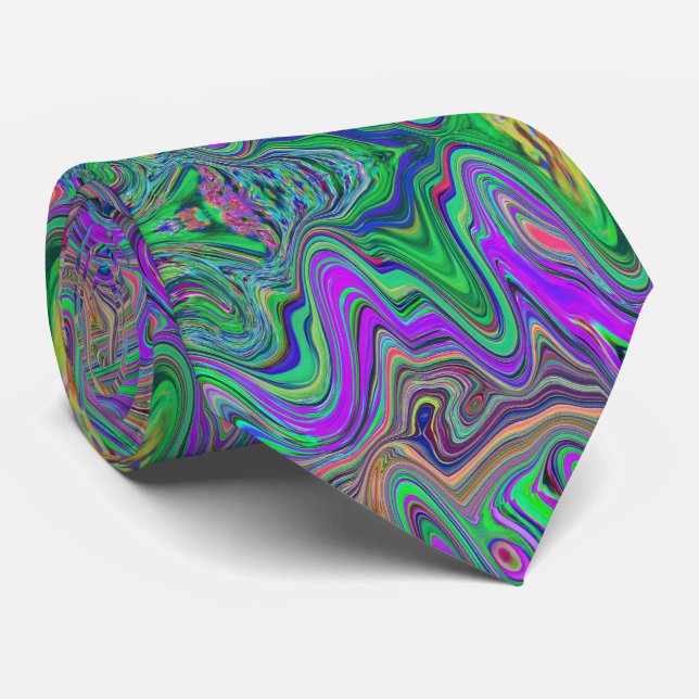 Trippy Lime Green und Lila Farbwellen Krawatte (Gerollt)