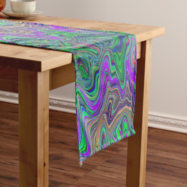 Trippy Lime Green und Lila Farbwellen Kurzer Tischläufer (Beispiel)