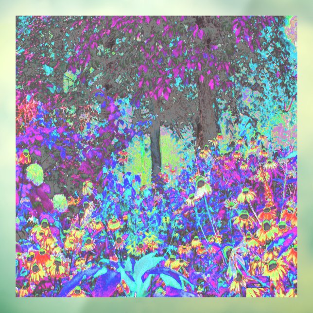 Trippy Lime Green und Lila Garden Sunrise Fensteraufkleber (Blatt 3)