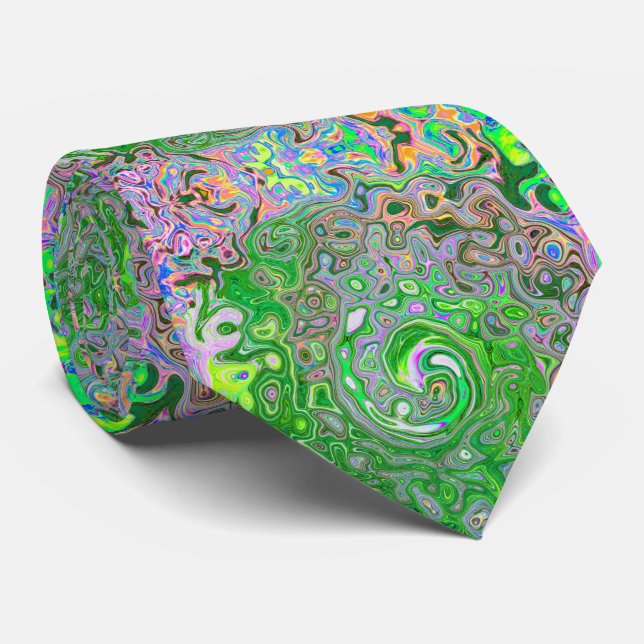 Trippy Lime Green und Pink Abstrakt Retro Swirl Krawatte (Gerollt)