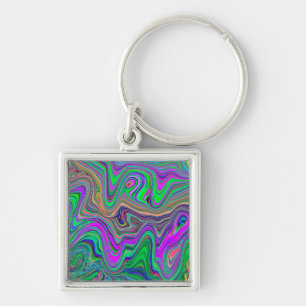 Trippy Lime Grün und Lila Wellen der Farbe Schlüsselanhänger