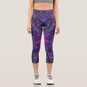 Trippy Magenta, Blue und Green Abstrakt Butterfly Capri Leggings