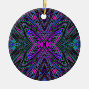 Trippy Magenta, Blue und Green Abstrakt Butterfly Keramik Ornament