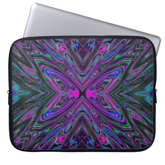 Trippy Magenta, Blue und Green Abstrakt Butterfly Laptopschutzhülle (Vorderseite)