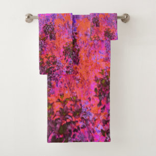 Trippy Magenta und Orange Impressionistischer Gart Badhandtuch Set