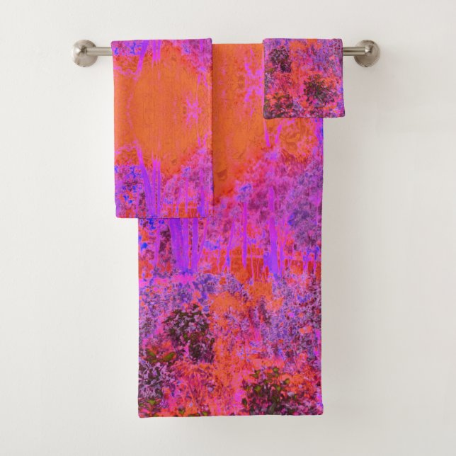 Trippy Magenta und Orange Impressionistischer Gart Badhandtuch Set (Insitu)