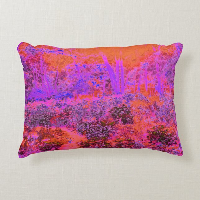 Trippy Magenta und Orange Impressionistischer Gart Dekokissen (Vorderseite)