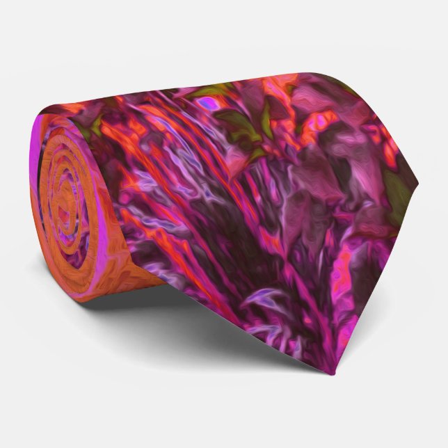 Trippy Magenta und Orange Impressionistischer Gart Krawatte (Gerollt)