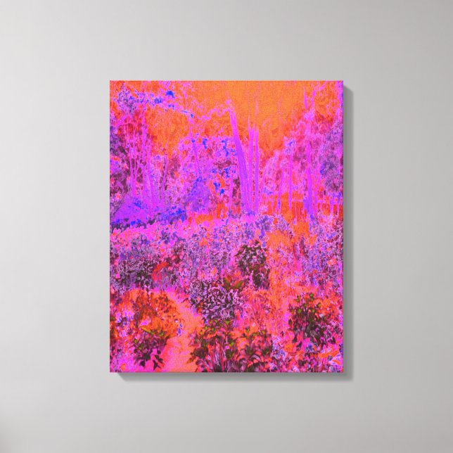 Trippy Magenta und Orange Impressionistischer Gart Leinwanddruck (Vorderseite)