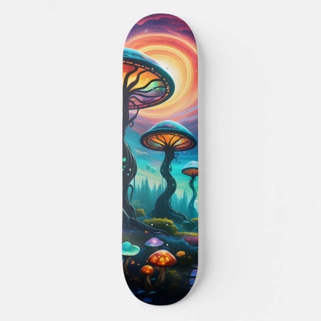 Trippy Mushroom Planet Skateboard (Vorderseite)