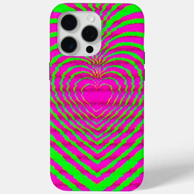 Trippy Neone Pink Green Hypnotic Heart Liebe Muste Case-Mate iPhone Hülle (Rückseite)