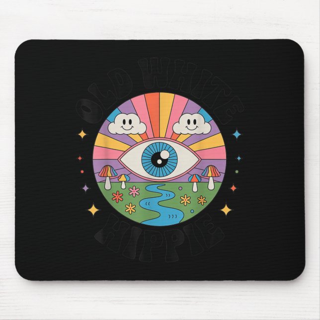 Trippy Old White Hipe Retro Psychedelic Art  Mousepad (Vorne)