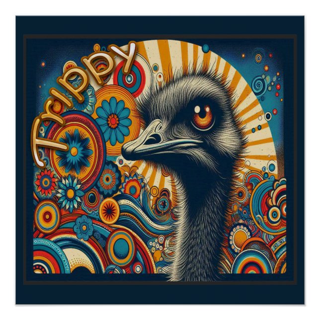 Trippy Ostrich Glossy Poster (Vorderseite)