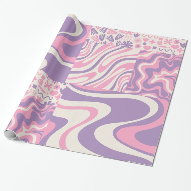 Trippy Patchwork Collage Retro Modernes Muster ros Geschenkpapier (Ungerollt)