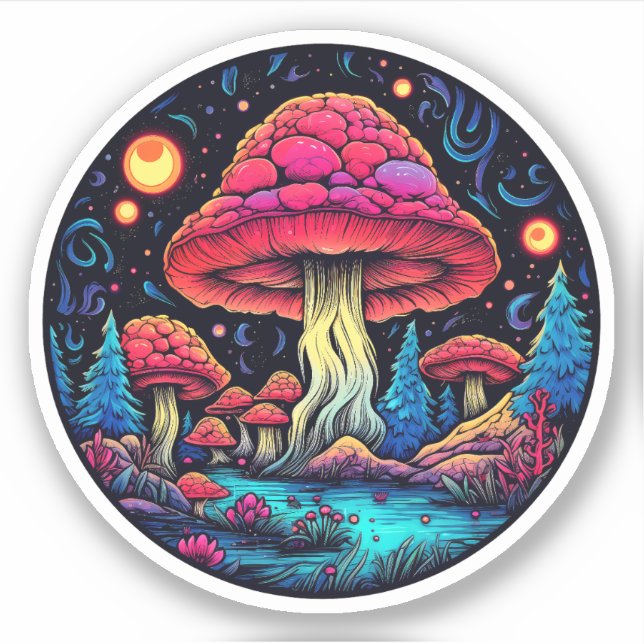 Trippy-Pilzsticker: Psychedelische Freude Aufkleber (Vorderseite)