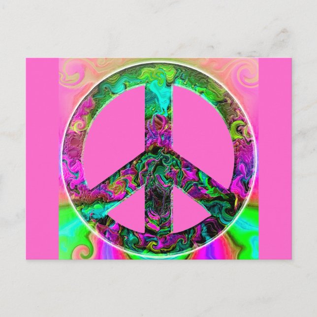 Trippy Pink Peace Sign Postkarte (Vorderseite)