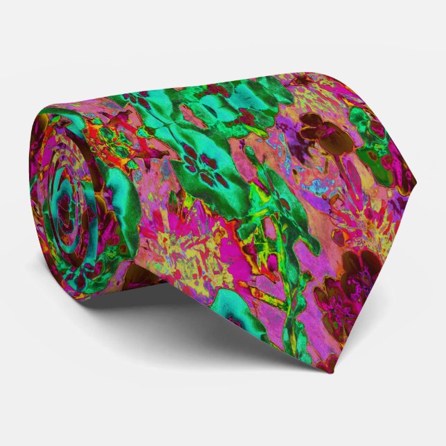 Trippy Psychedelic Emerald Green Blume Krawatte (Gerollt)