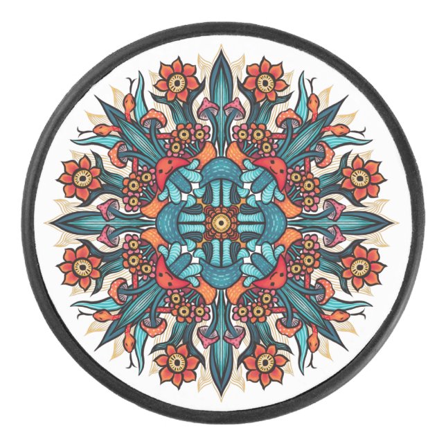 Trippy Psychedelic Groovy Mushroom Mandala Eyes Eishockey Puck (Vorderseite)