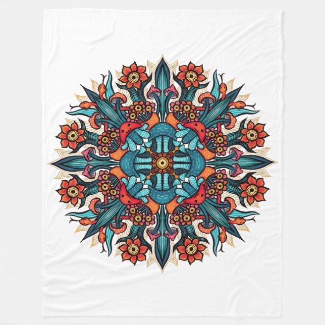 Trippy Psychedelic Groovy Mushroom Mandala Eyes Fleecedecke (Vorderseite)