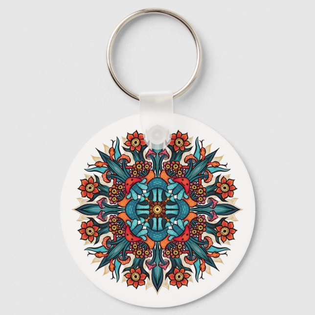 Trippy Psychedelic Groovy Mushroom Mandala Eyes Schlüsselanhänger (Vorderseite)