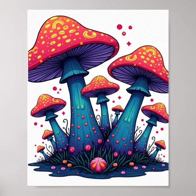 Trippy Psychedelic Mushroom Fantasy Art Poster (Vorne)