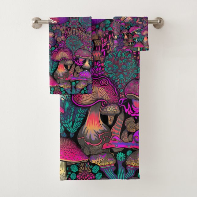Trippy Psychedelic Mushroom Pattern Badhandtuch Set (Insitu)