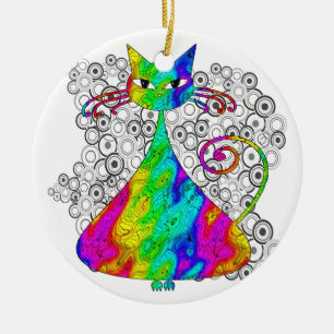 Trippy psychedelische Katzen-Verzierung Keramikornament
