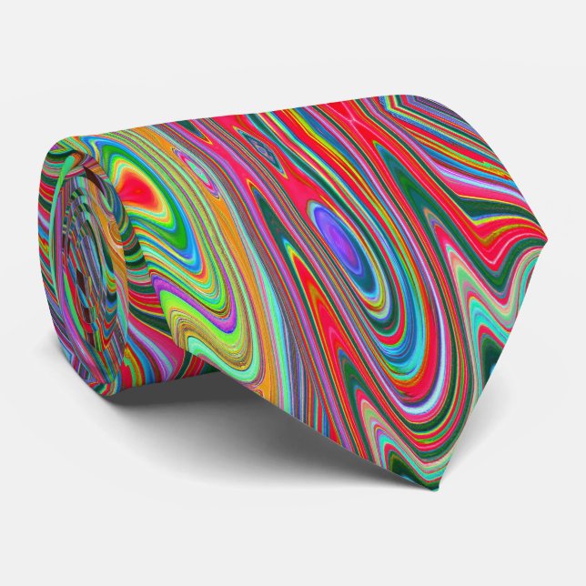 Trippy Red, Green und Blue Abstrakt Groovy Art Krawatte (Gerollt)