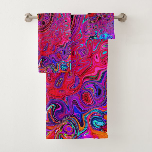 Trippy Red und Lila Abstrakt Retro Liquid Swirl Badhandtuch Set (Insitu)