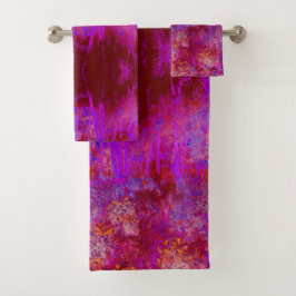 Trippy Red und Magenta Impressionistische Landscha Badhandtuch Set