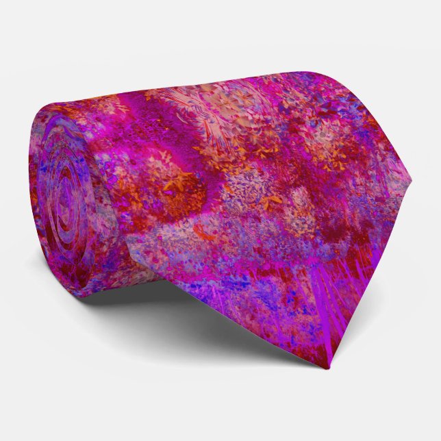 Trippy Red und Magenta Impressionistische Landscha Krawatte (Gerollt)