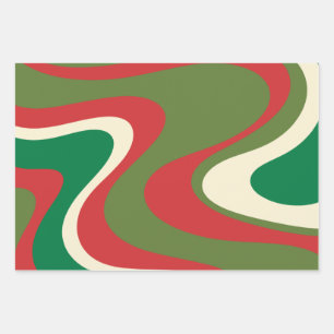 Trippy Retro 60er 70er Swirbeln Abstrakte Weihnach Geschenkpapier Set