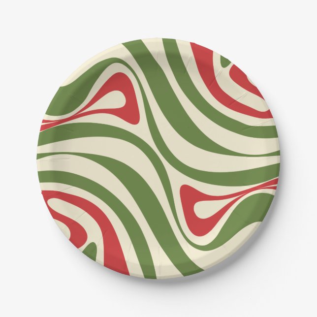 Trippy Retro Abstrakt Swirt Weihnachtsmuster Pappteller (Vorderseite)