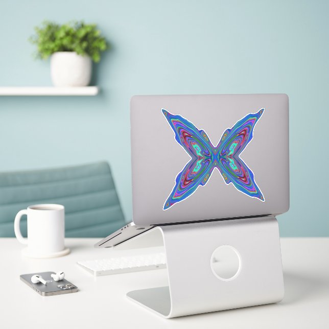Trippy Retro Blue und Red Abstrakt Butterfly Aufkleber (Laptop auf Schreibtisch)