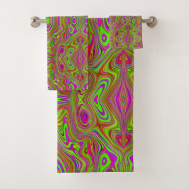 Trippy Retro Chartreuse Magenta Abstraktes Muster Badhandtuch Set