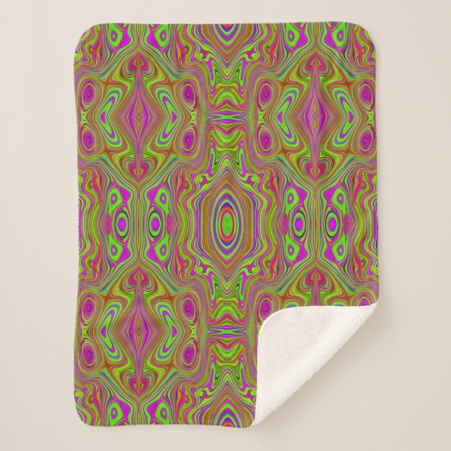 Trippy Retro Chartreuse Magenta Abstraktes Muster Sherpadecke (Vorderseite)